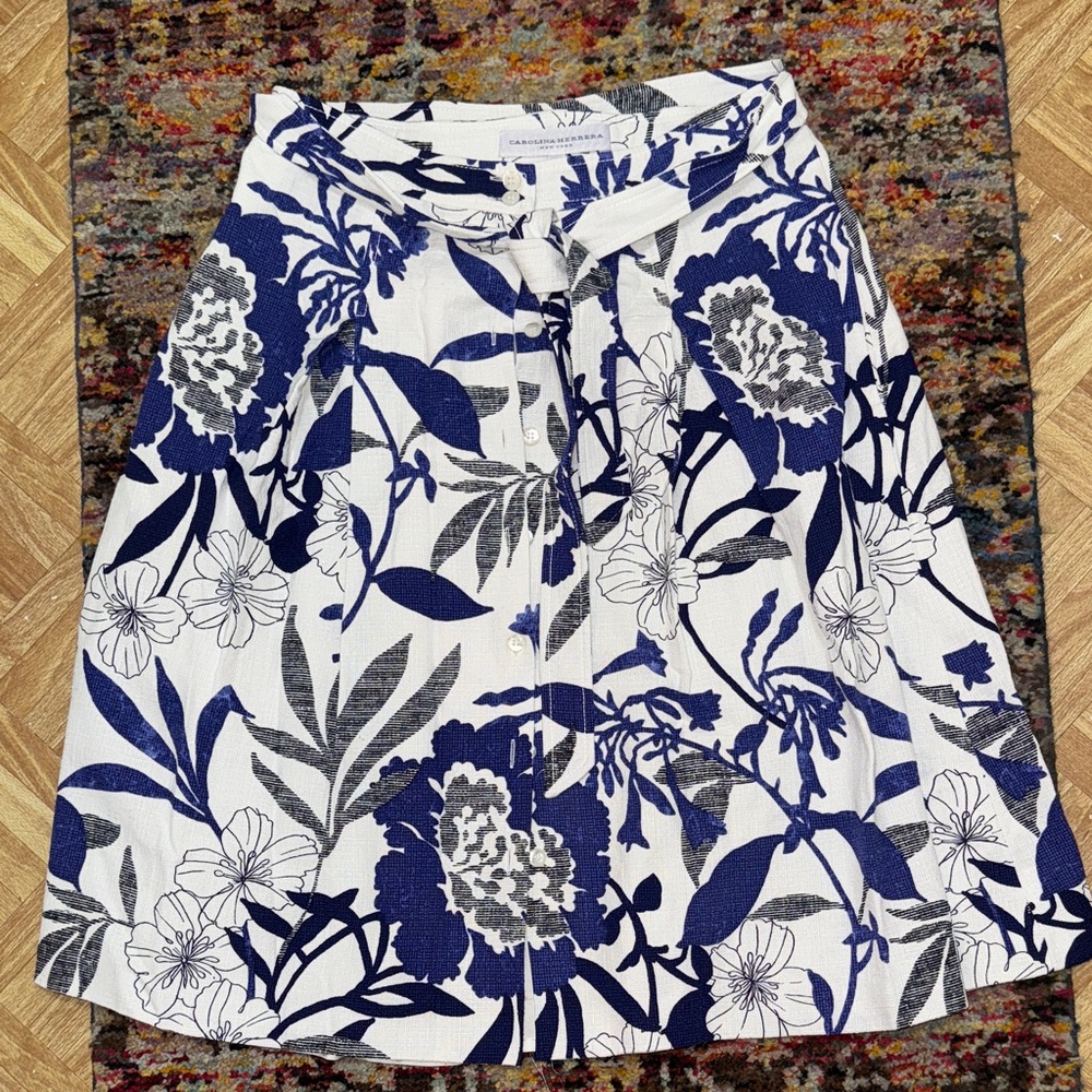 Carolina Herrera Floral Blue and White Women's Skirt